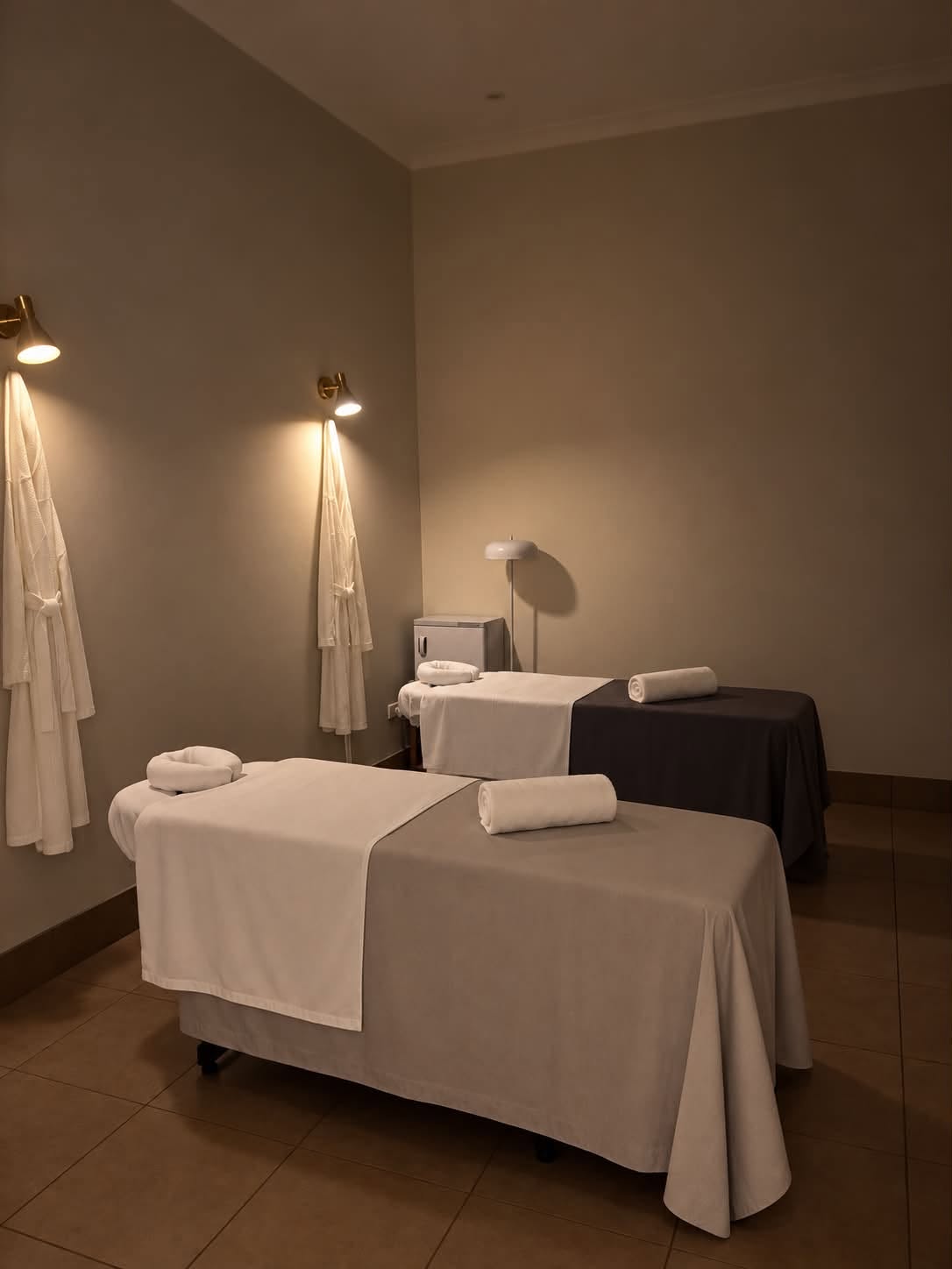 Treatment room with two massage beds at Queen of Hearts Serenity Spa